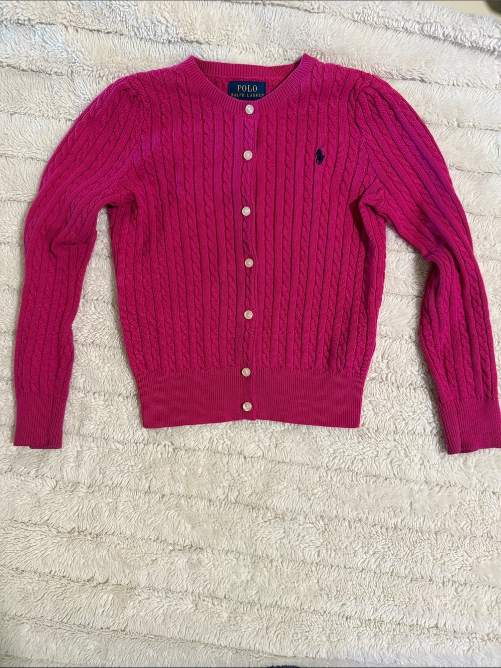 Polo by Ralph Lauren Fuchsia Cable-Knit Button Cardigan
